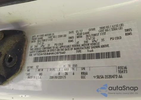 2017 Ford F-150 Xlt from USA, damaged, VIN 1FTEW1E84HKC67540